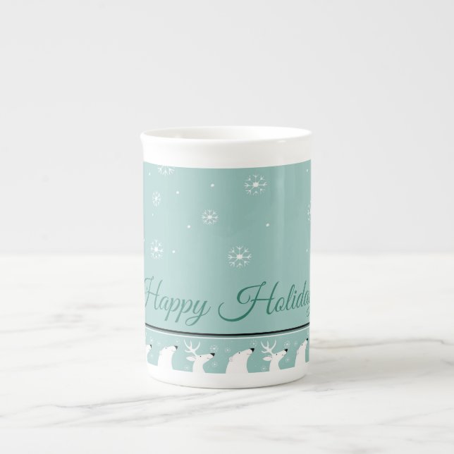 Turquoise Joyeuses Vacances Bone China Mug (Devant)