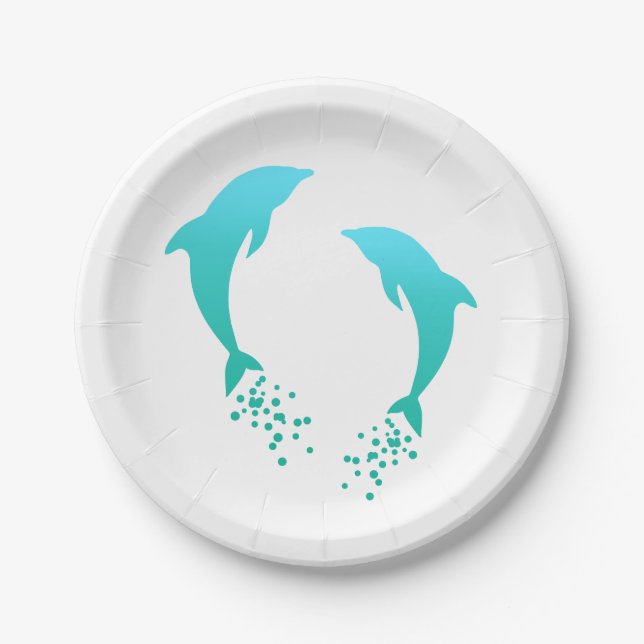 Turquoise Jumping Dolphin With Bubbles Paper Plate (Front)