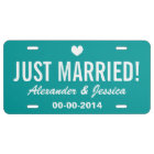 Turquoise Juste marié plaque d'immatriculation pou