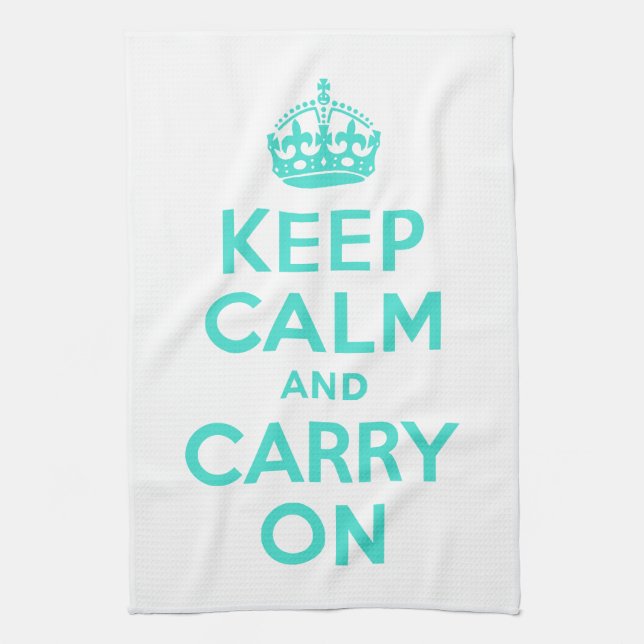 Turquoise Keep Calm and Carry On American MoJo Kit Kitchen Towel (Vertical)