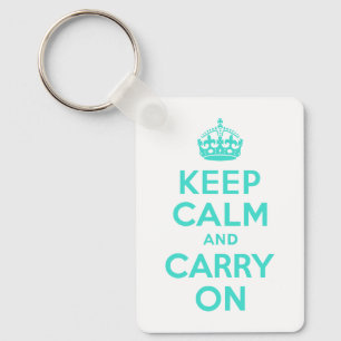 Turquoise Keep Calm and Carry On Keychain