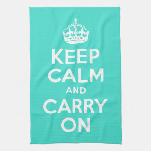 Turquoise Keep Calm and Carry On Kitchen Towel