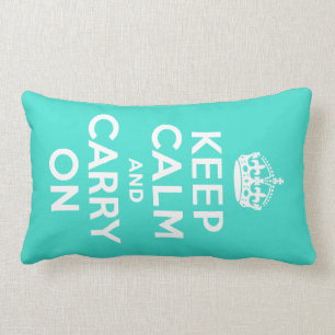 Turquoise Keep Calm and Carry On Lumbar Pillow