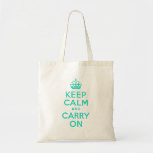 Turquoise Keep Calm and Carry On Tote Bag