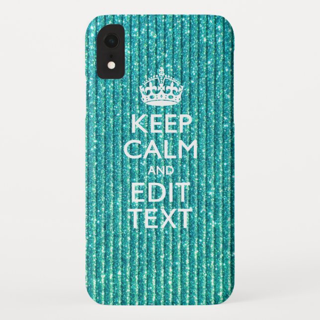Turquoise Keep Calm and Your Text Festive Case-Mate iPhone Case (Back)