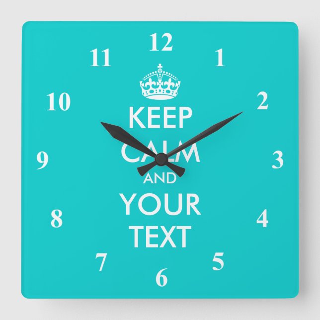 Turquoise Keep Calm wall clock with numbers (Front)