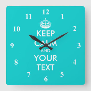 Turquoise Keep Calm wall clock with numbers
