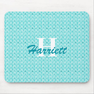 Turquoise Knitted Texture Mouse Pad with Monogram