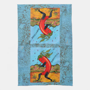 Turquoise Kokopelli Chili Chile Pepper Fun Towel