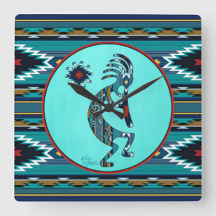 Turquoise Kokopelli Grande horloge murale