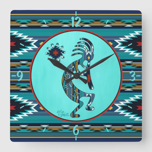 Turquoise Kokopelli Large Wall Clock (Front)