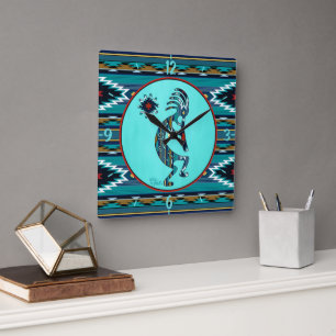 Turquoise Kokopelli Large Wall Clock