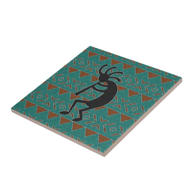Turquoise Kokopelli Southwest  Ceramic Tile (Side)