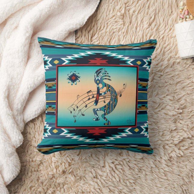 Turquoise Kokopelli Throw Pillow (Blanket)