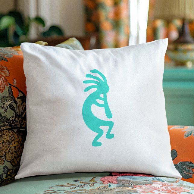 Turquoise Kokopelli Throw Pillow (Turquoise Kokopelli Throw Pillow)