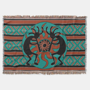 Turquoise Kokopelli Tribal Southwest Design Throw Blanket