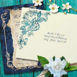 Turquoise Lace Floral Elegant Romantic RSVP Envelope