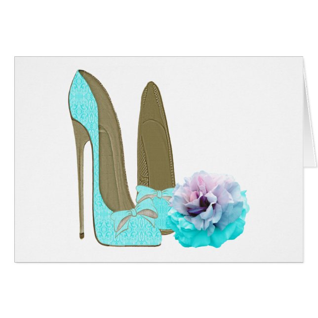 Turquoise Lace Stiletto Shoes and Rose Art (Front Horizontal)