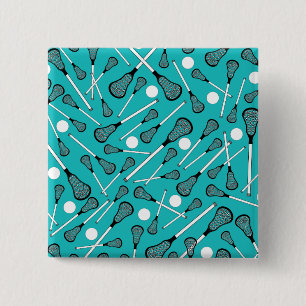 Turquoise lacrosse sticks pattern 2 inch square button