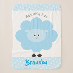 Turquoise Lamb Baby Boy Adorable Ewe Script Name Sherpa Blanket