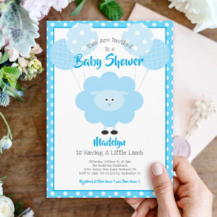 Turquoise Lamb Baby Shower Balloons Cute Modern Invitation