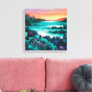 Turquoise Landscape with Alcohol Ink Detail Canvas Print