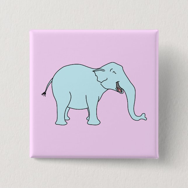 Turquoise Laughing Elephant. 2 Inch Square Button (Front)