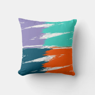 Turquoise Lavender Orange Ming Brush Stroke Paint Throw Pillow