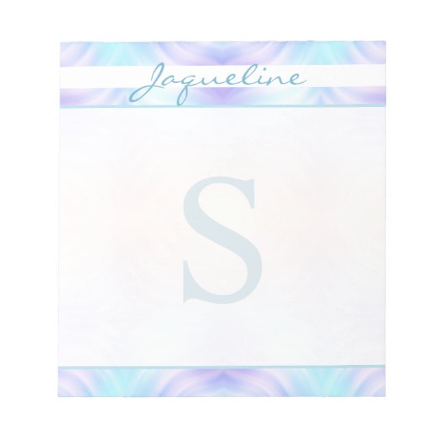 Turquoise Lavender Waves Monogram Notepad (Front)