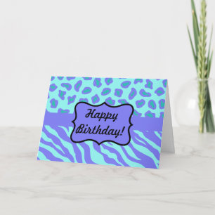 Turquoise & Lavender Zebra & Cheetah Customized Card