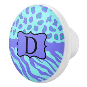 Turquoise Lavender Zebra Leopard Skin Monogram Ceramic Knob