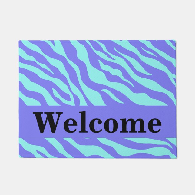 Turquoise Lavender Zebra Skin Pattern Welcome Doormat (Front)