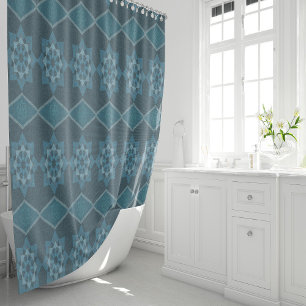 Turquoise Leafy floral Octagon and Diagonal patter