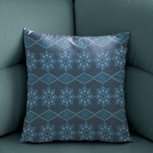 Turquoise Leafy floral Octagon and Diagonal patter Throw Pillow