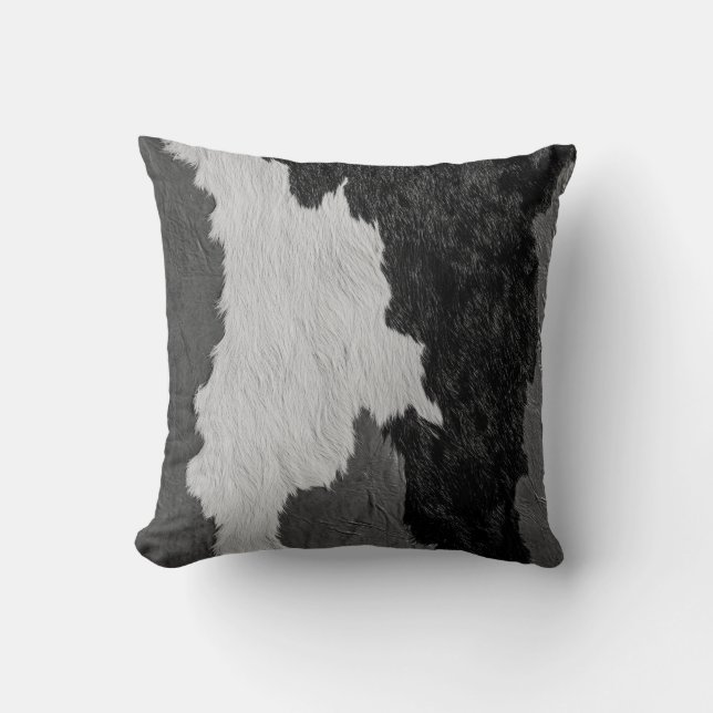 Turquoise Leather Cow Spotted Hide Image of Fur Throw Pillow (Front)