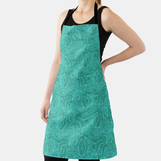 Turquoise Leather Print  Apron (Insitu)