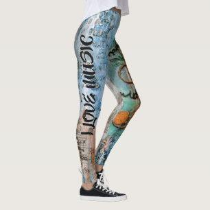 Turquoise Leggings with Musical Notes