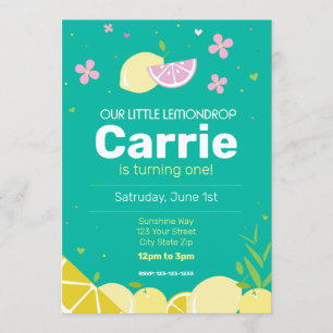 Turquoise Lemon drop Birthday Party Invite
