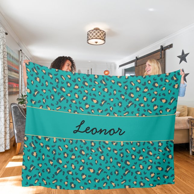 Turquoise Leopard Spots Personalized Pattern Fleece Blanket (Creator Uploaded)