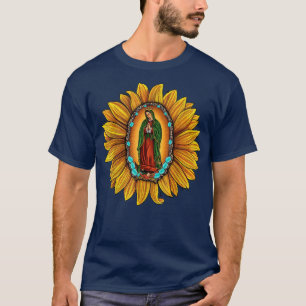 Turquoise Leopard Sunflower Our Lady of Guadalupe T-Shirt