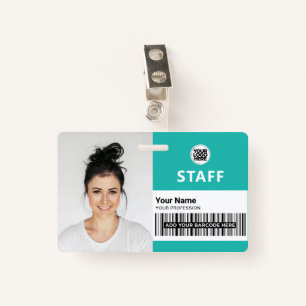Turquoise Light Blue Business Photo Staff ID Badge