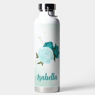 turquoise light blue flowers  water bottle