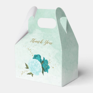 turquoise light blue flowers wedding favor box