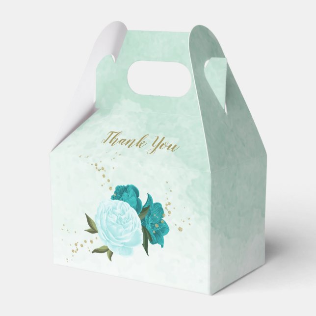 turquoise light blue flowers wedding favor box (Front Side)