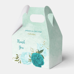 turquoise light blue flowers wedding favor box