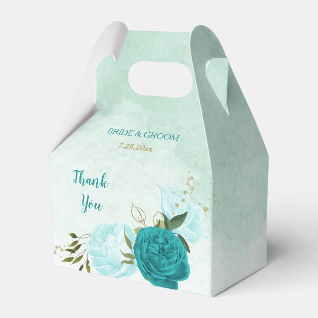 turquoise light blue flowers wedding favor box (Front Side)