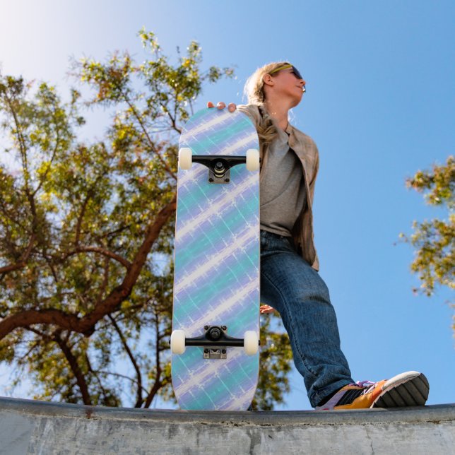 Turquoise & Light Purple Stripes  Skateboard (Outdoor 1)