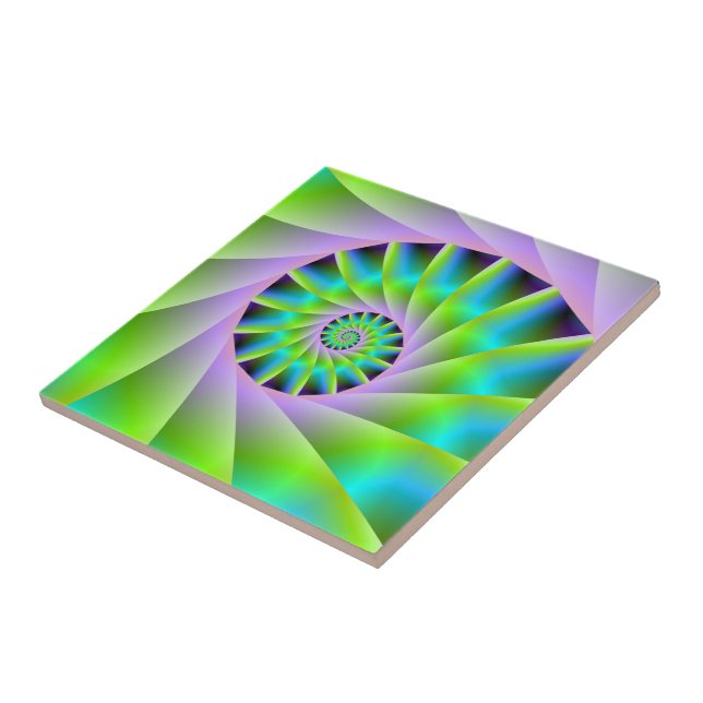 Turquoise Lilac and Green Spiral tile (Side)