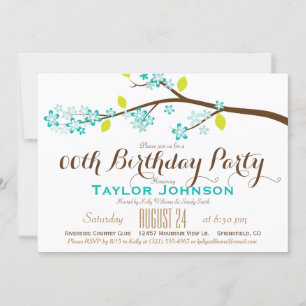 Turquoise, Lime, Brown Branch Birthday Party Invitation