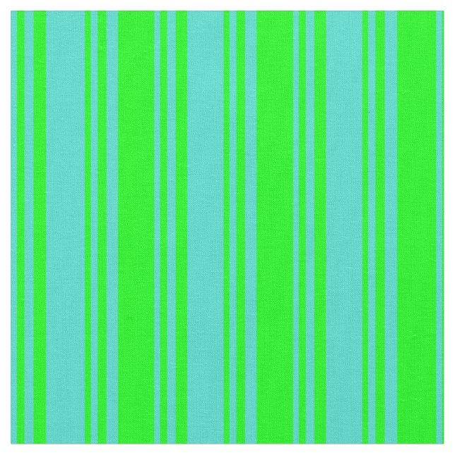 Turquoise & Lime Coloured Lines Fabric (Close Up)